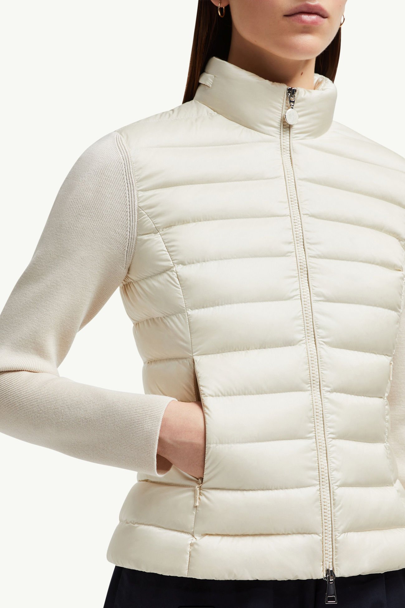 Cardigan zippé matelassé en laine Femmes Blanc Ivoire Moncler 5