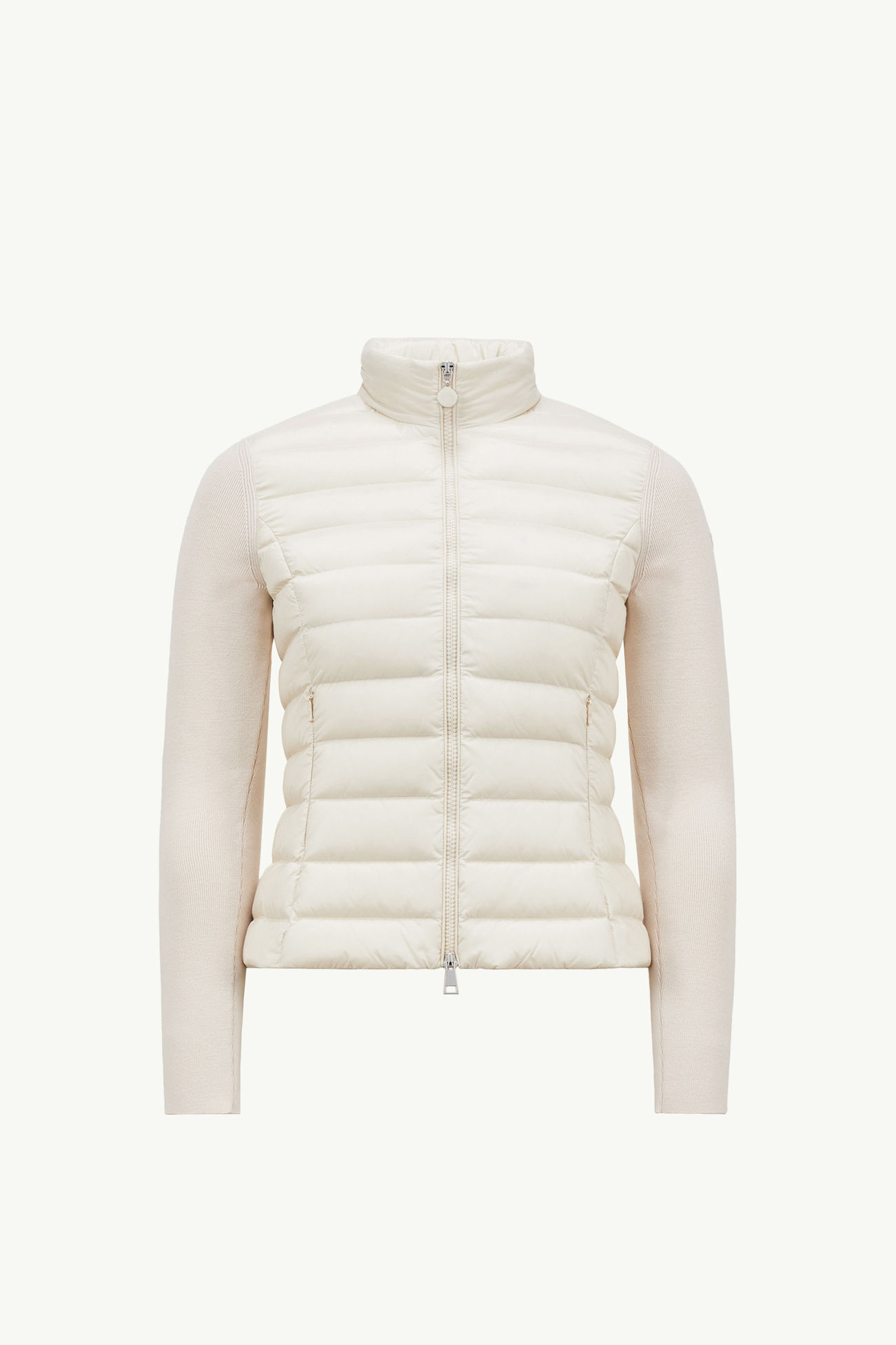 Wattierte Strickjacke aus Wolle mit Reißverschluss Damen Weiß-Elfenbein Moncler 2