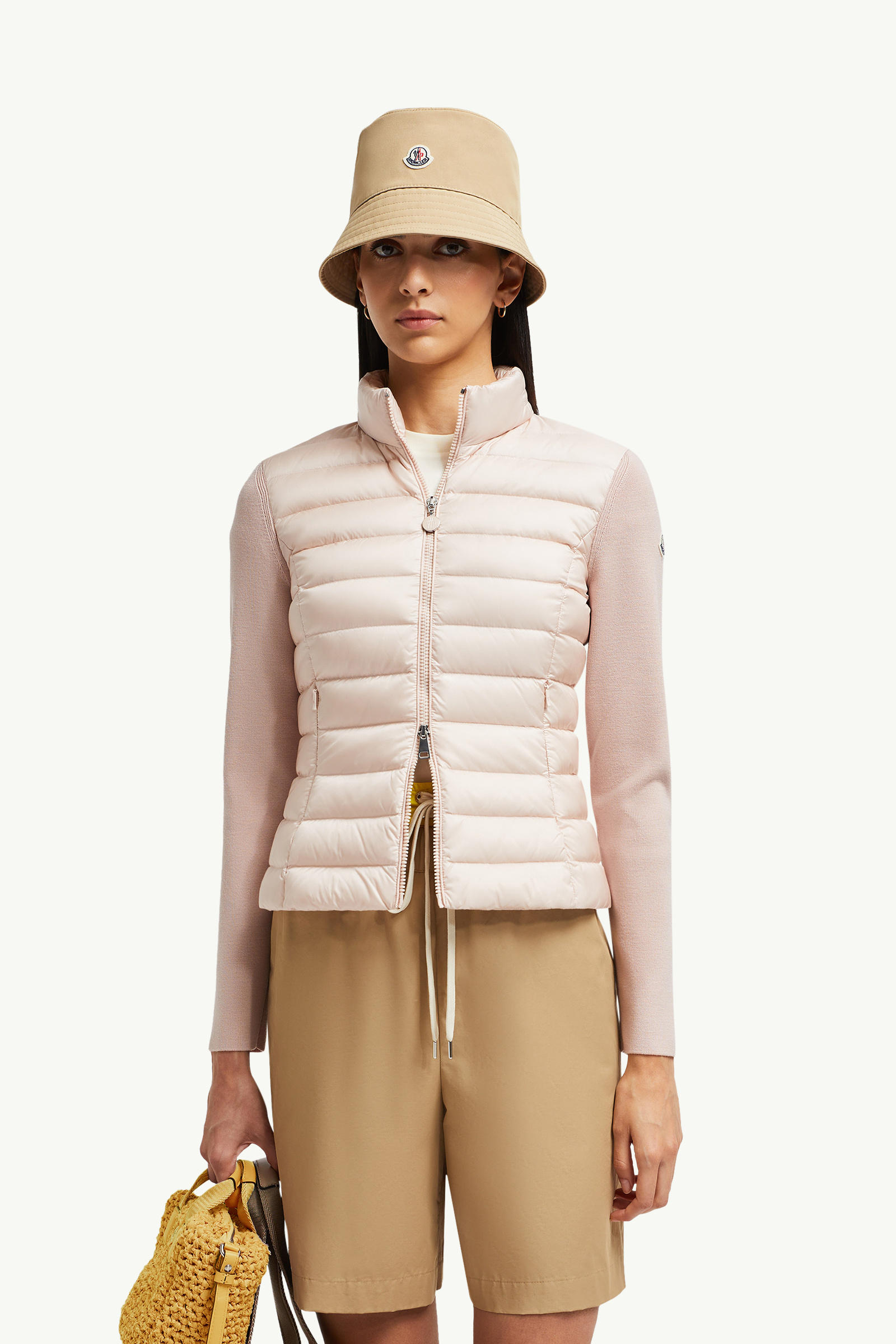 Wattierte Strickjacke aus Wolle mit Reißverschluss Damen Pink Moncler 0