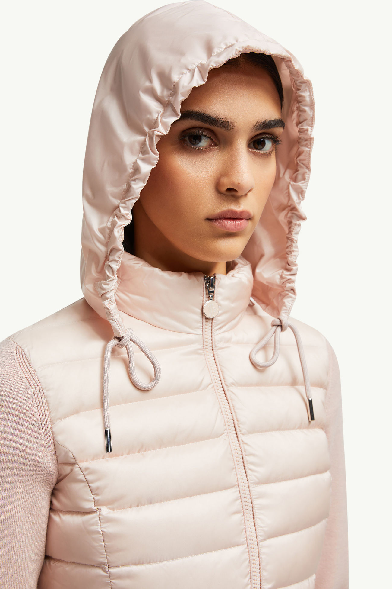 Wattierte Strickjacke aus Wolle mit Reißverschluss Damen Pink Moncler 1