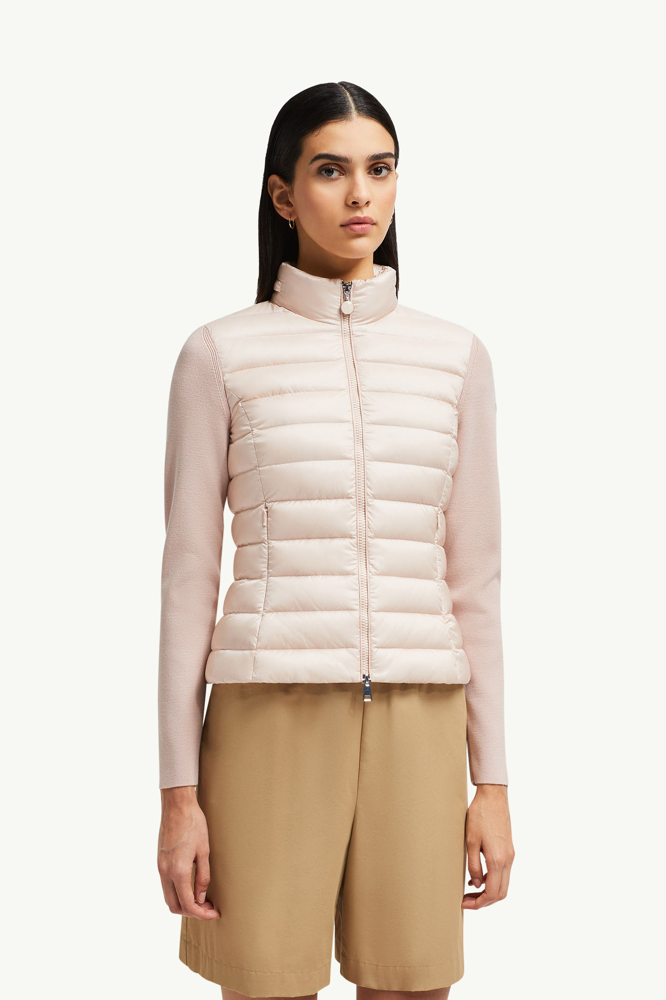 Wattierte Strickjacke aus Wolle mit Reißverschluss Damen Pink Moncler 3