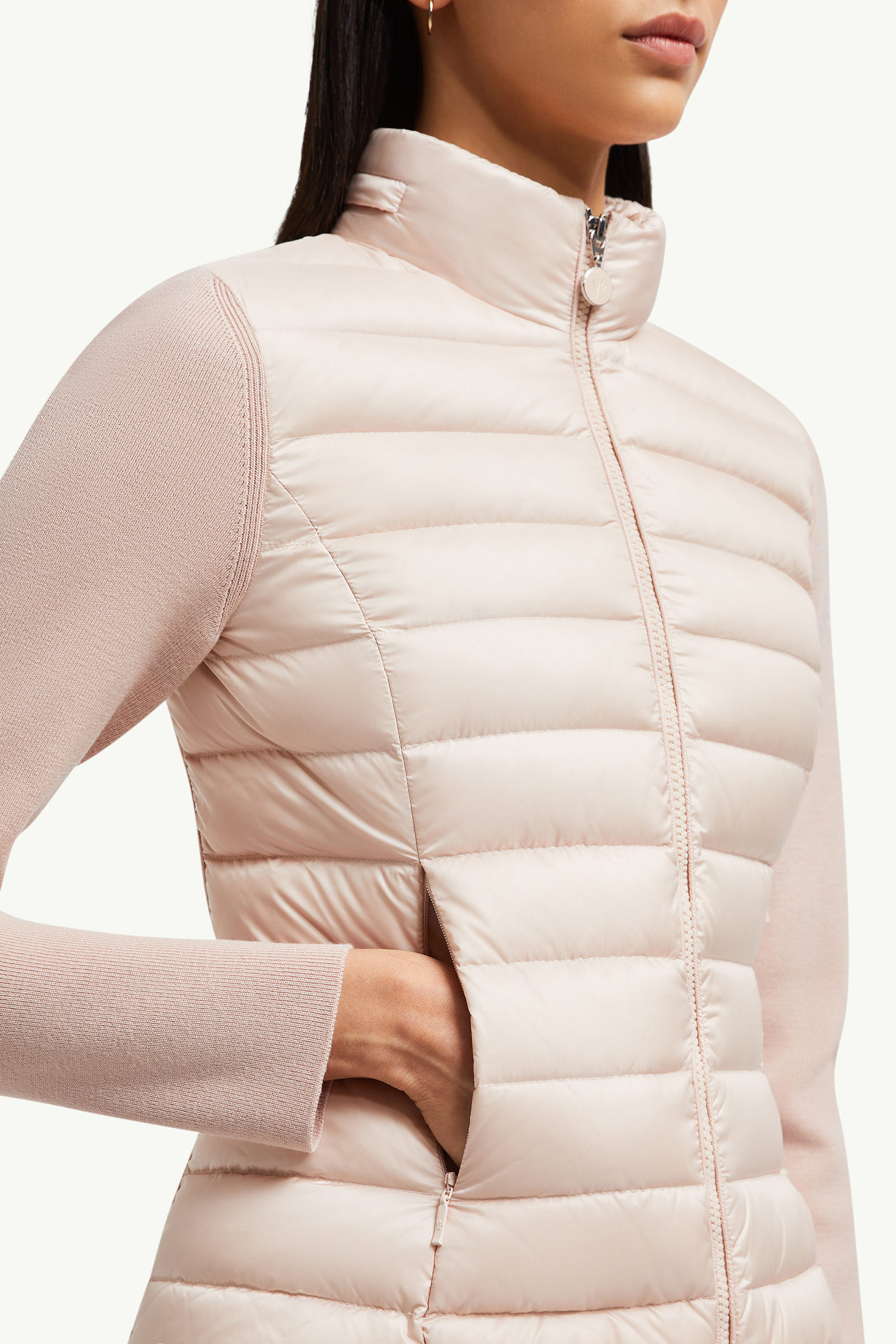 Wattierte Strickjacke aus Wolle mit Reißverschluss Damen Pink Moncler 5