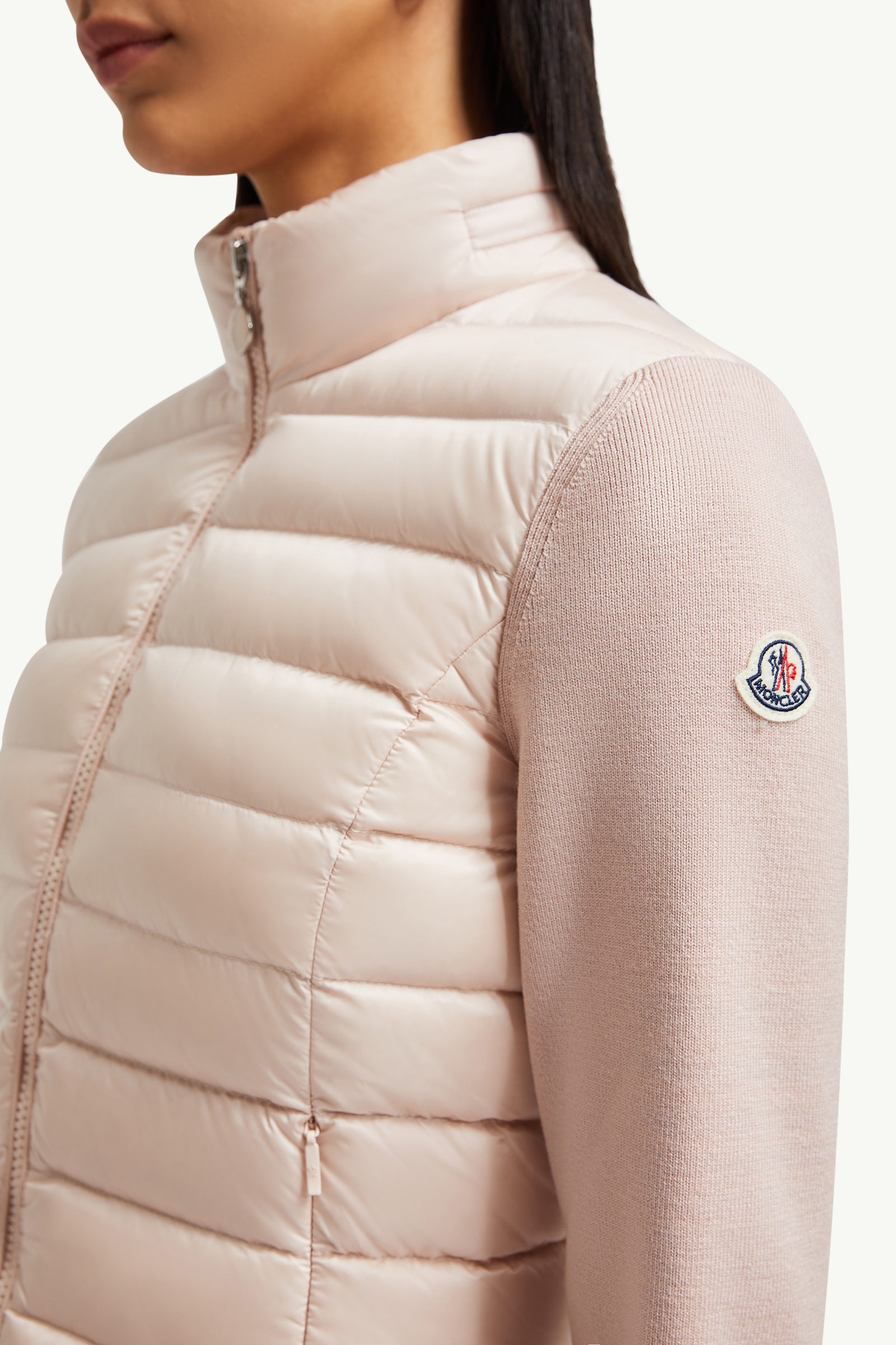 Wattierte Strickjacke aus Wolle mit Reißverschluss Damen Pink Moncler 6