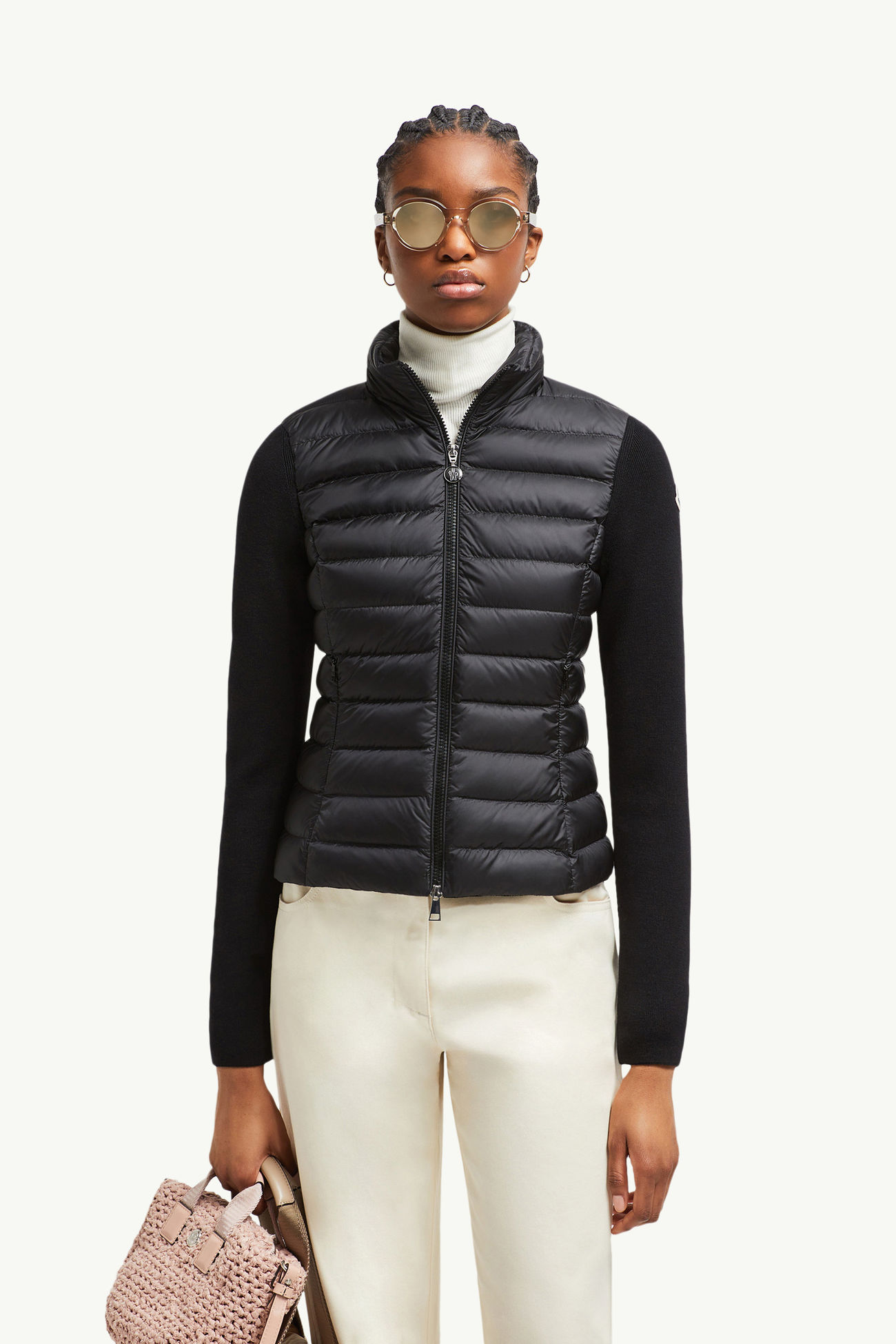 Cardigan imbottito in lana con zip Donna Nero Moncler 0