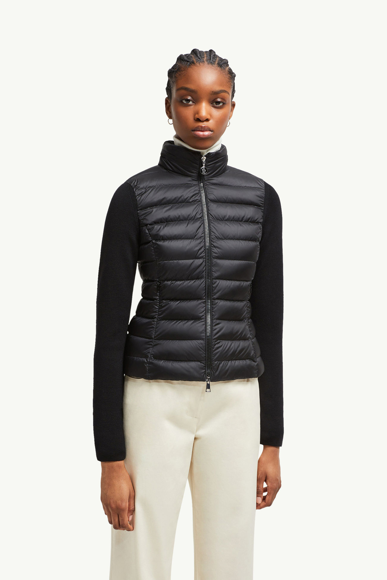 Wattierte Strickjacke aus Wolle mit Reißverschluss Damen Schwarz Moncler 3