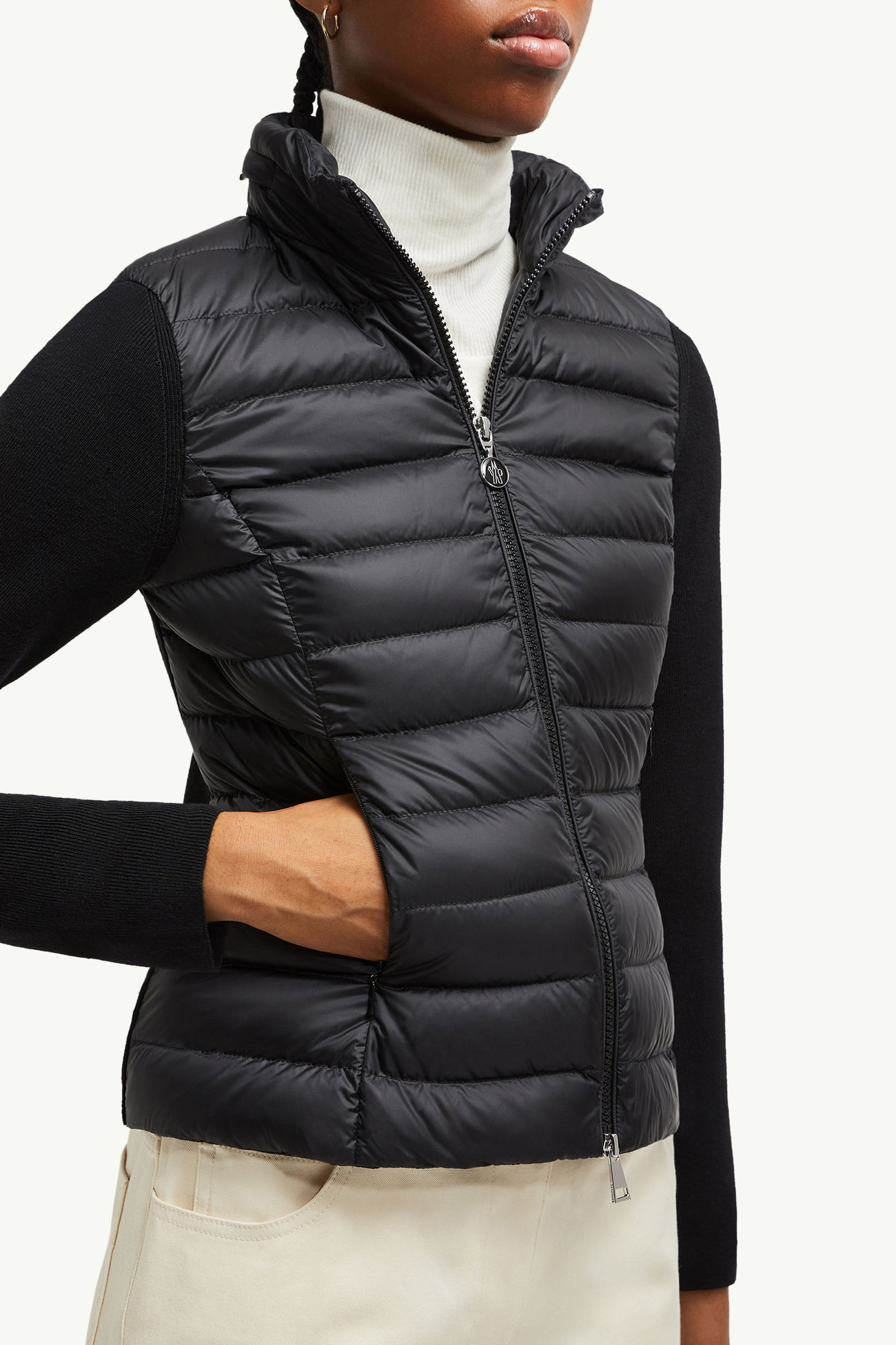 Wattierte Strickjacke aus Wolle mit Reißverschluss Damen Schwarz Moncler 5