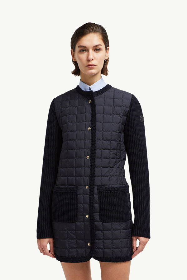 Long Wool Cardigan Women Navy Blue Moncler 3