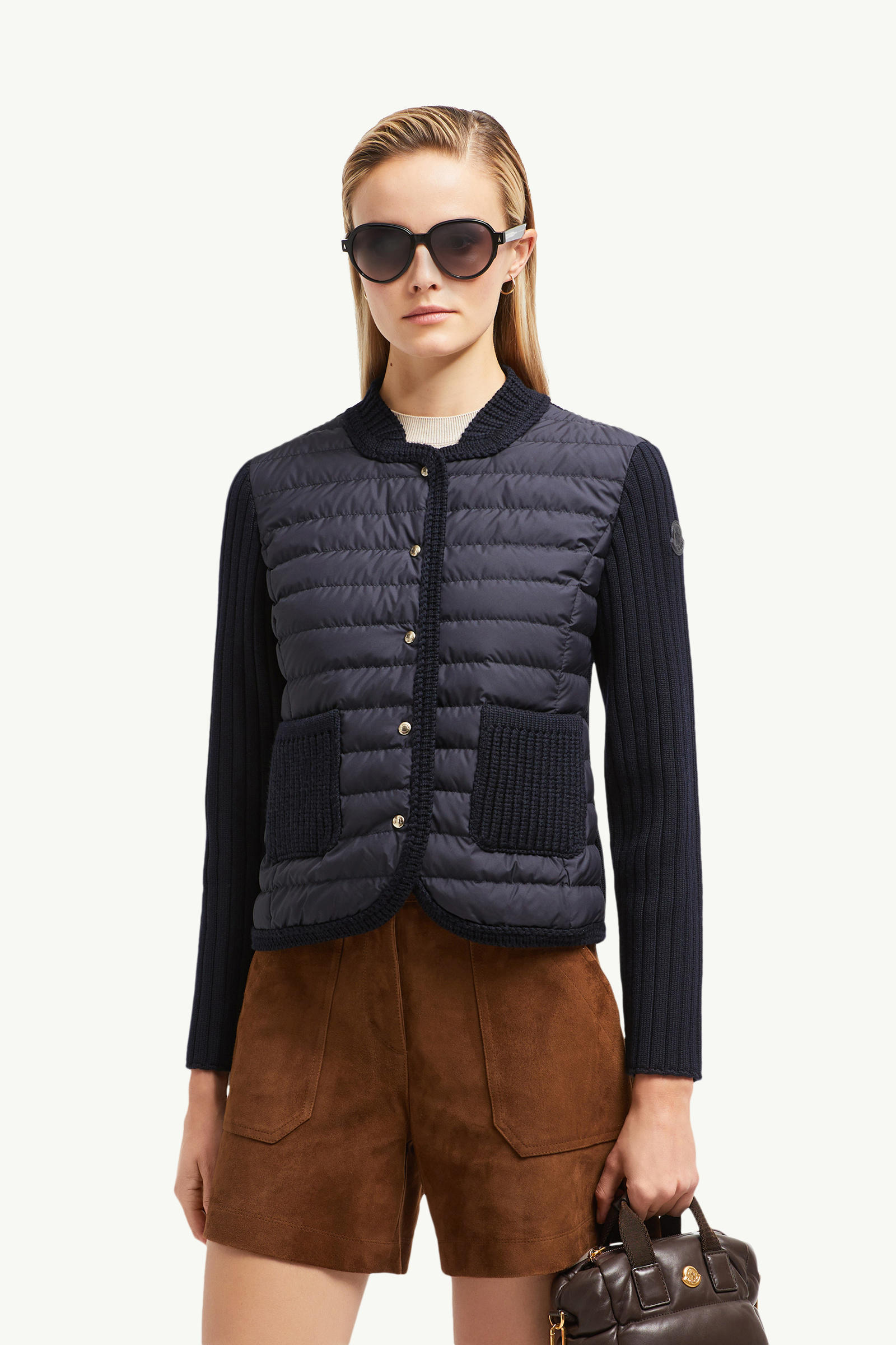 Padded Wool Cardigan Women Navy Blue Moncler 0