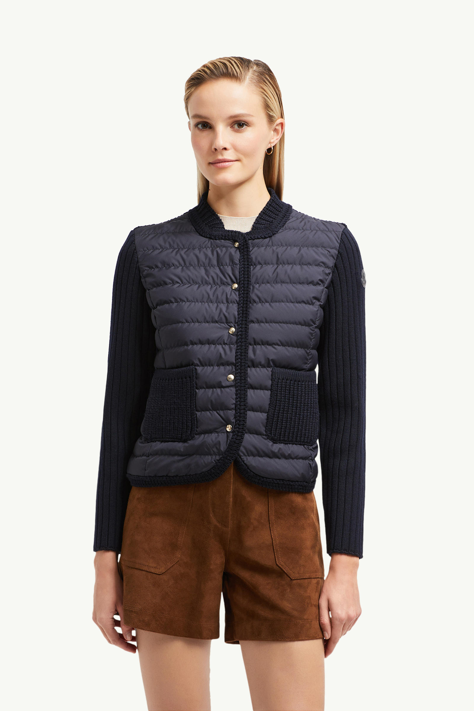 Padded Wool Cardigan Women Navy Blue Moncler 3