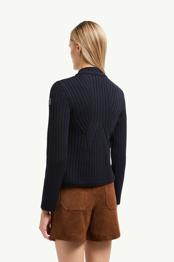 Cardigan matelassé en laine Femmes Bleu marine Moncler 4