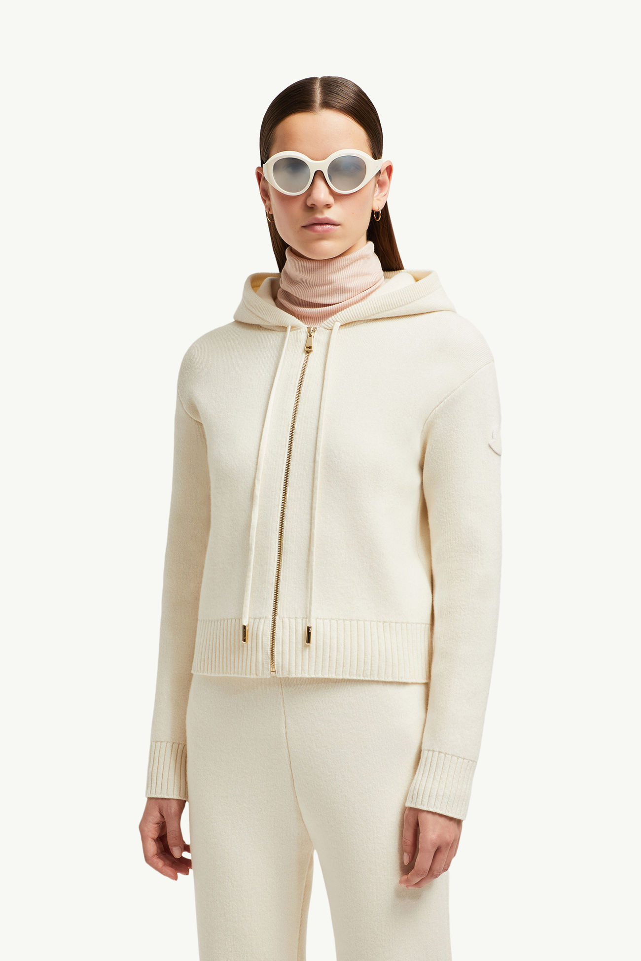 Wool & Cashmere Zip-Up Hoodie Women White Ivory Moncler 0