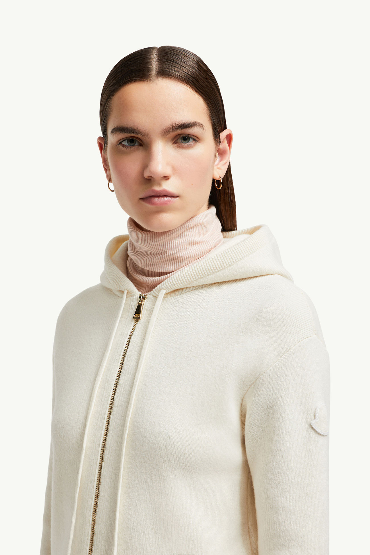 Wool & Cashmere Zip-Up Hoodie Women White Ivory Moncler 1