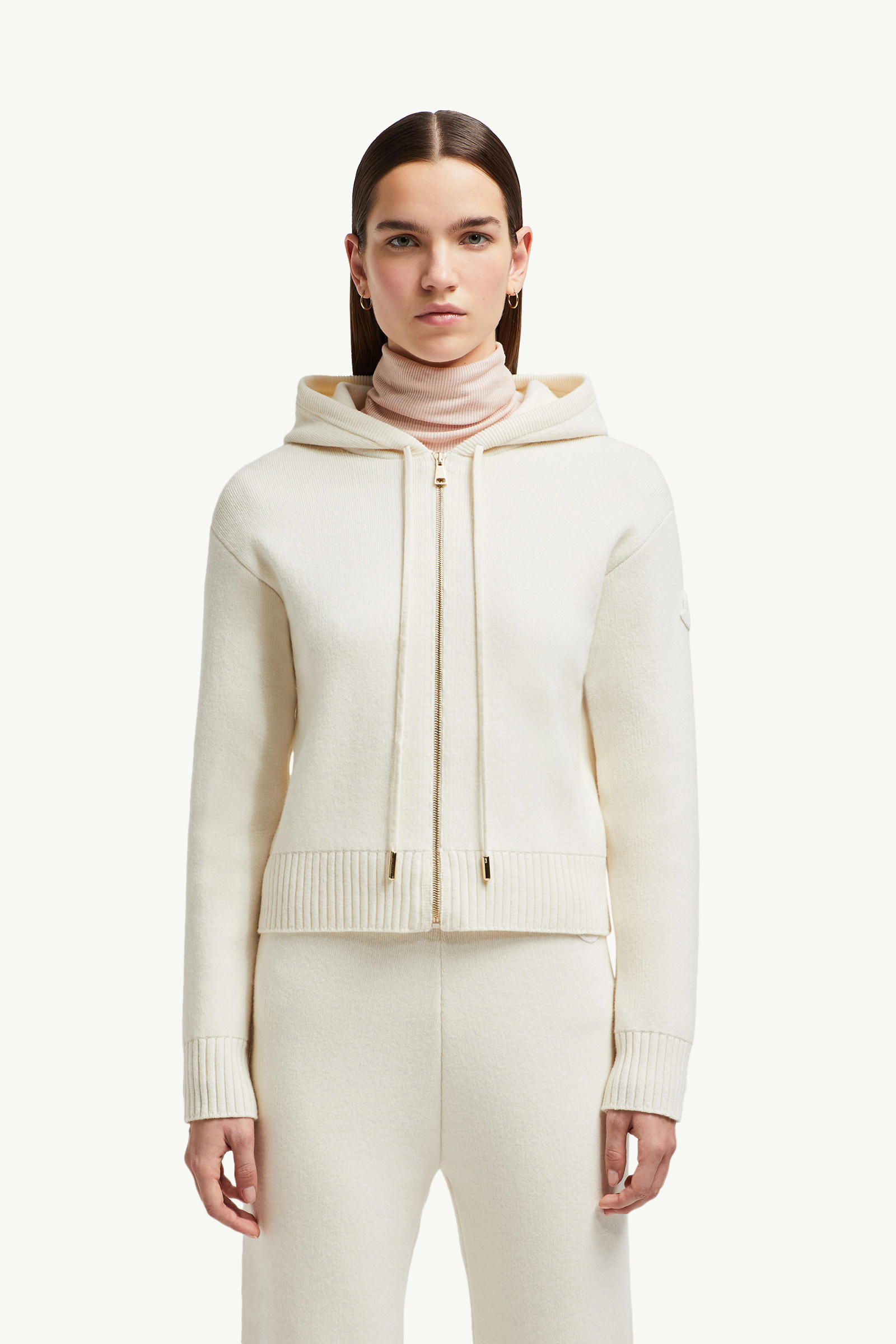 Cardigan zippé en laine et cachemire Femmes Blanc Ivoire Moncler 3