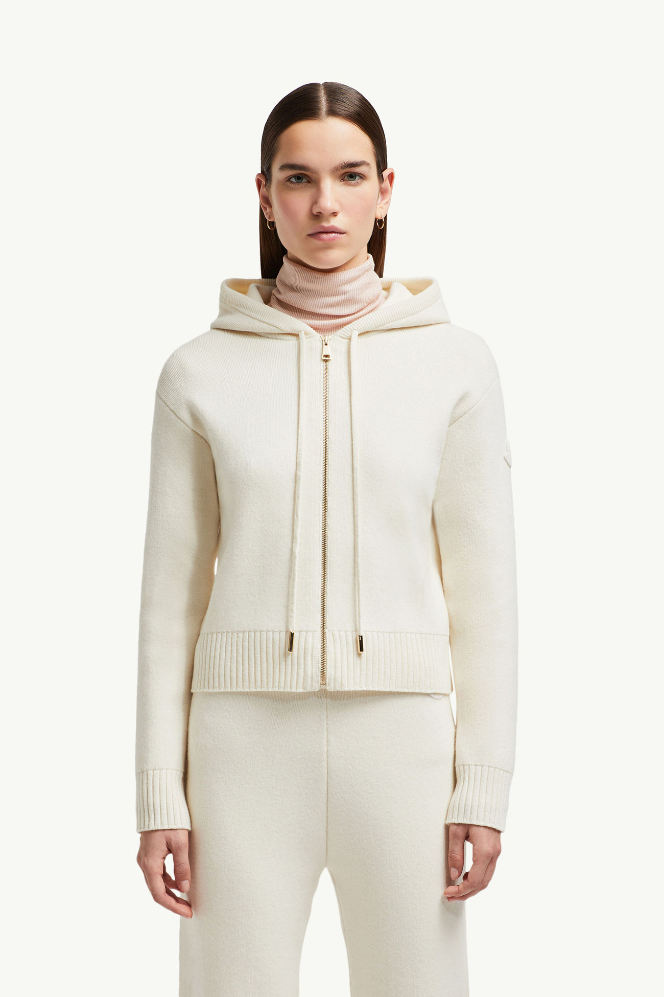 Wool & Cashmere Zip-Up Hoodie Women White Ivory Moncler 3