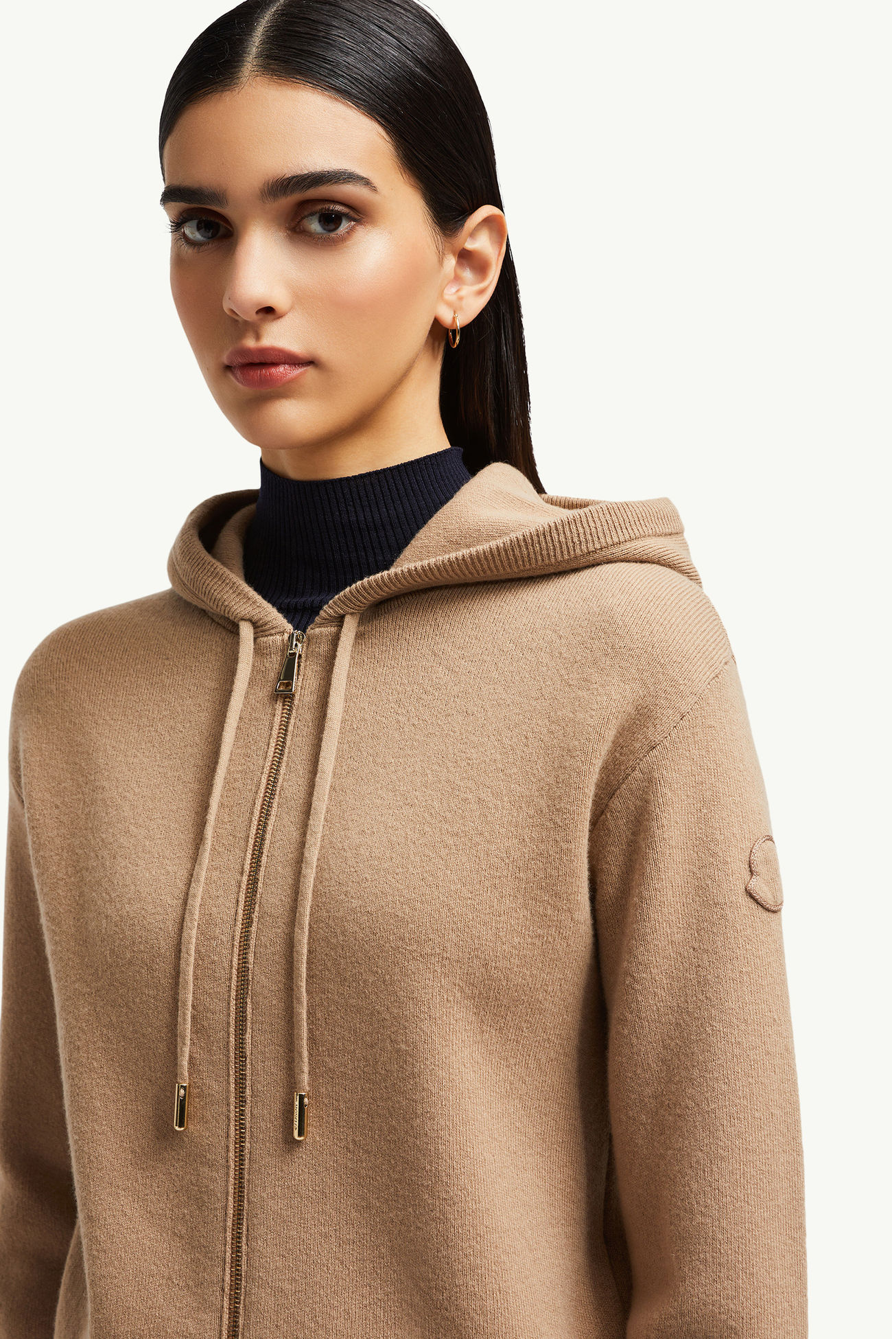 Wool & Cashmere Zip-Up Hoodie Women Camel Beige Moncler 1
