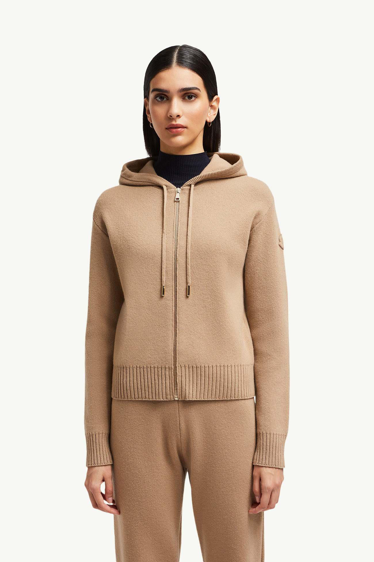 Wool & Cashmere Zip-Up Hoodie Women Camel Beige Moncler 3