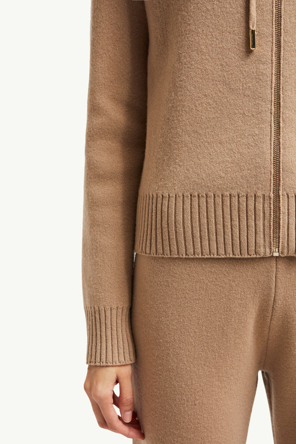 Felpa con cappuccio e zip in lana e cashmere Donna Beige Cammello Moncler 5