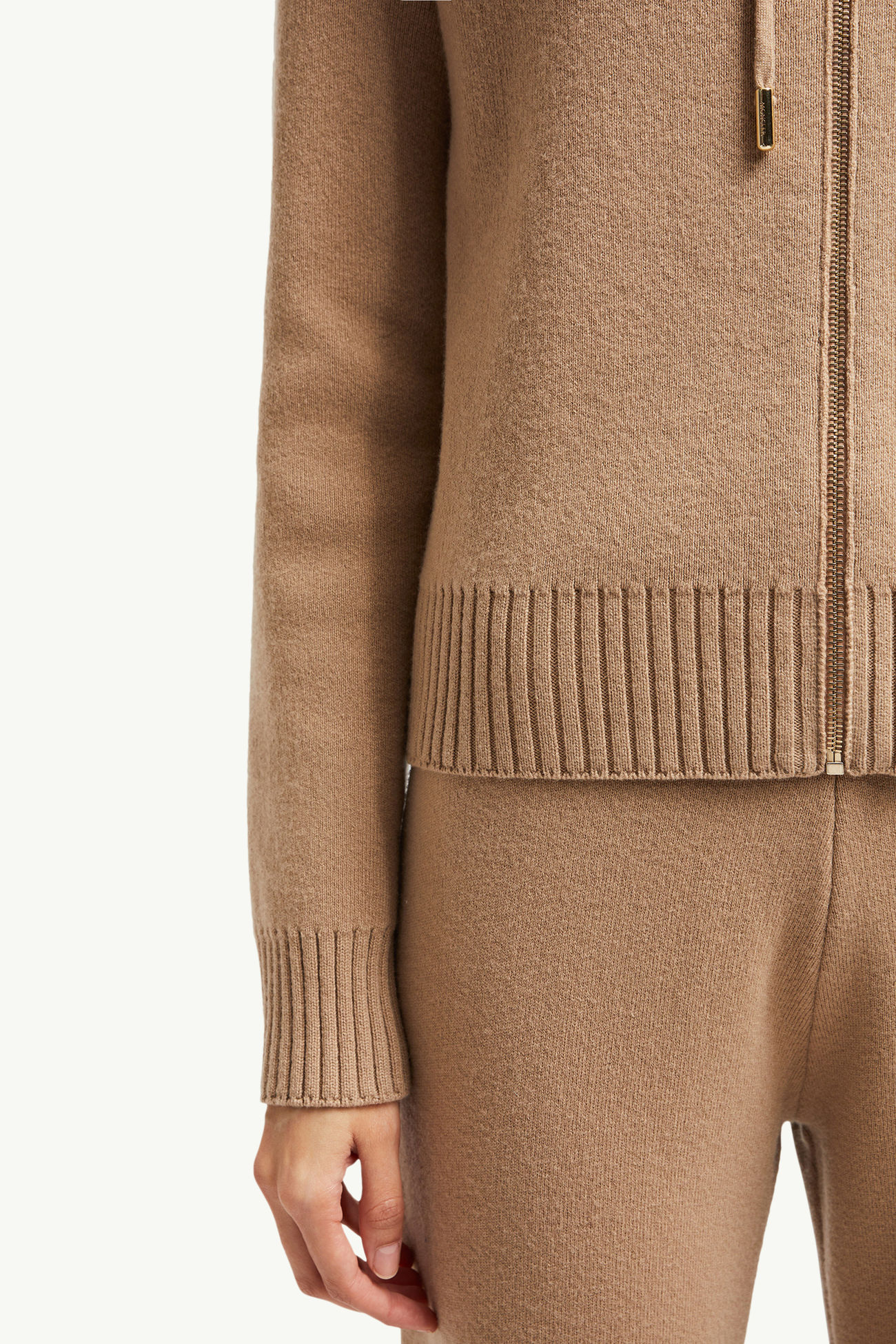 Wool & Cashmere Zip-Up Hoodie Women Camel Beige Moncler 5