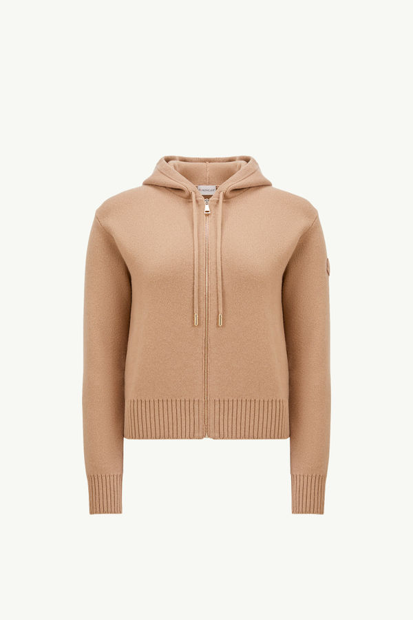 Felpa con cappuccio e zip in lana e cashmere Donna Beige Cammello Moncler 2