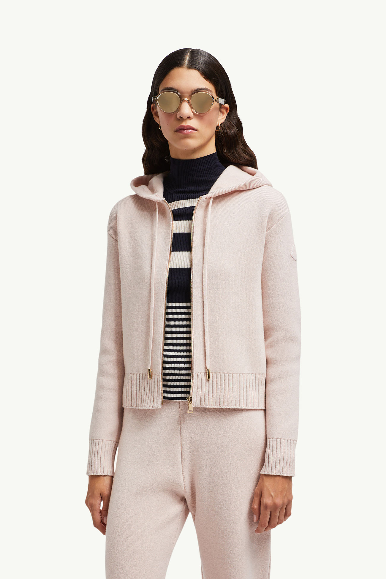 Wool & Cashmere Zip-Up Hoodie Women Light Pink Moncler 0