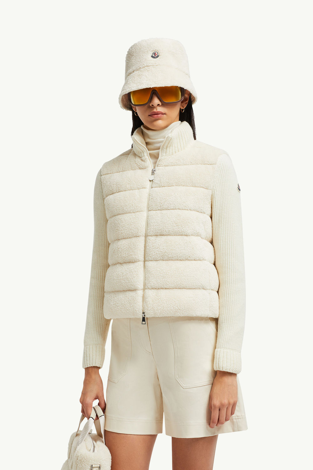 Padded Wool & Teddy Zip-Up Cardigan Women White Moncler 0