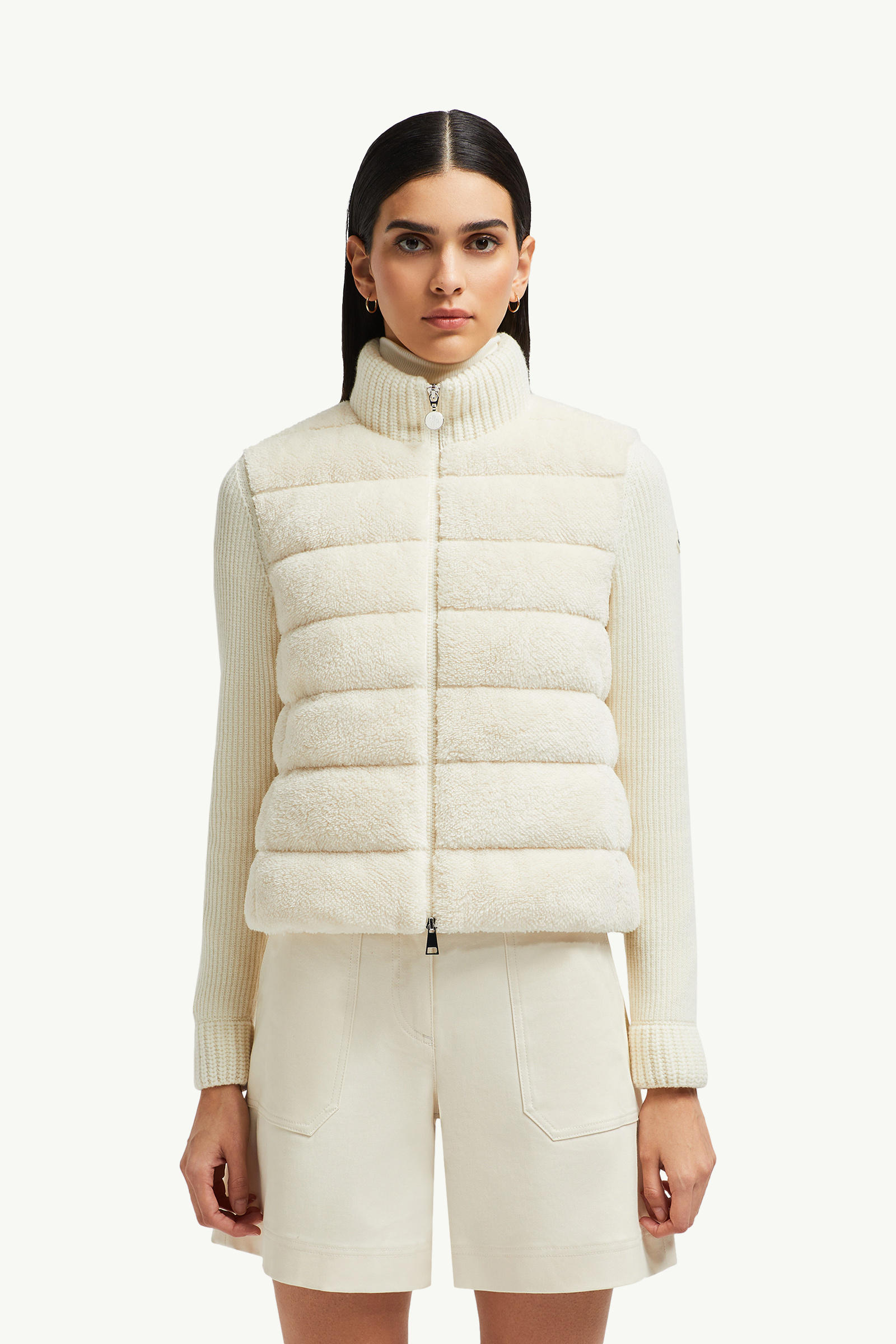 Padded Wool & Teddy Zip-Up Cardigan Women White Moncler 3