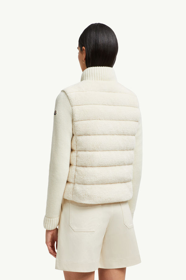 Cardigan zippé matelassé en laine et teddy Femmes Blanc Moncler 4