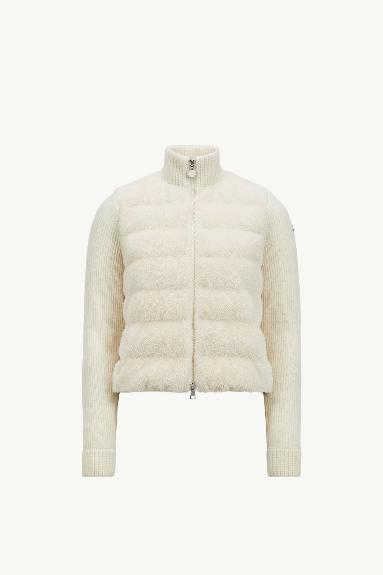 Cárdigan con cremallera acolchado de lana y tejido efecto peluche Mujer Blanco Moncler 2