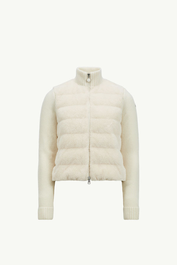 Cardigan zippé matelassé en laine et teddy Femmes Blanc Moncler 2