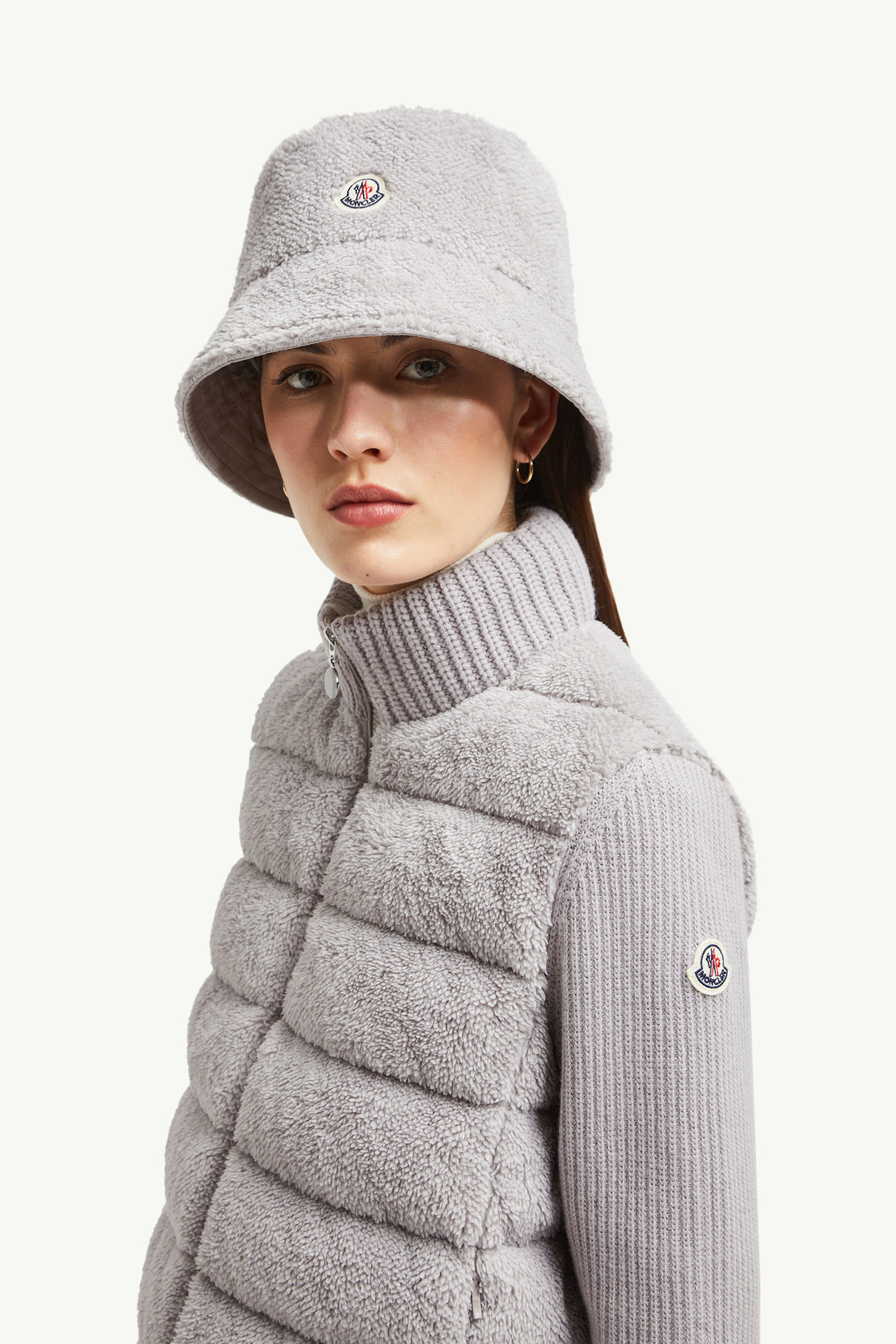 Gepolsterte Strickjacke aus Wolle und Teddy Damen Grau Moncler 1