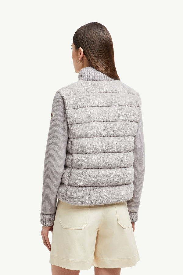 Cardigan zippé matelassé en laine et teddy Femmes Gris Moncler 4