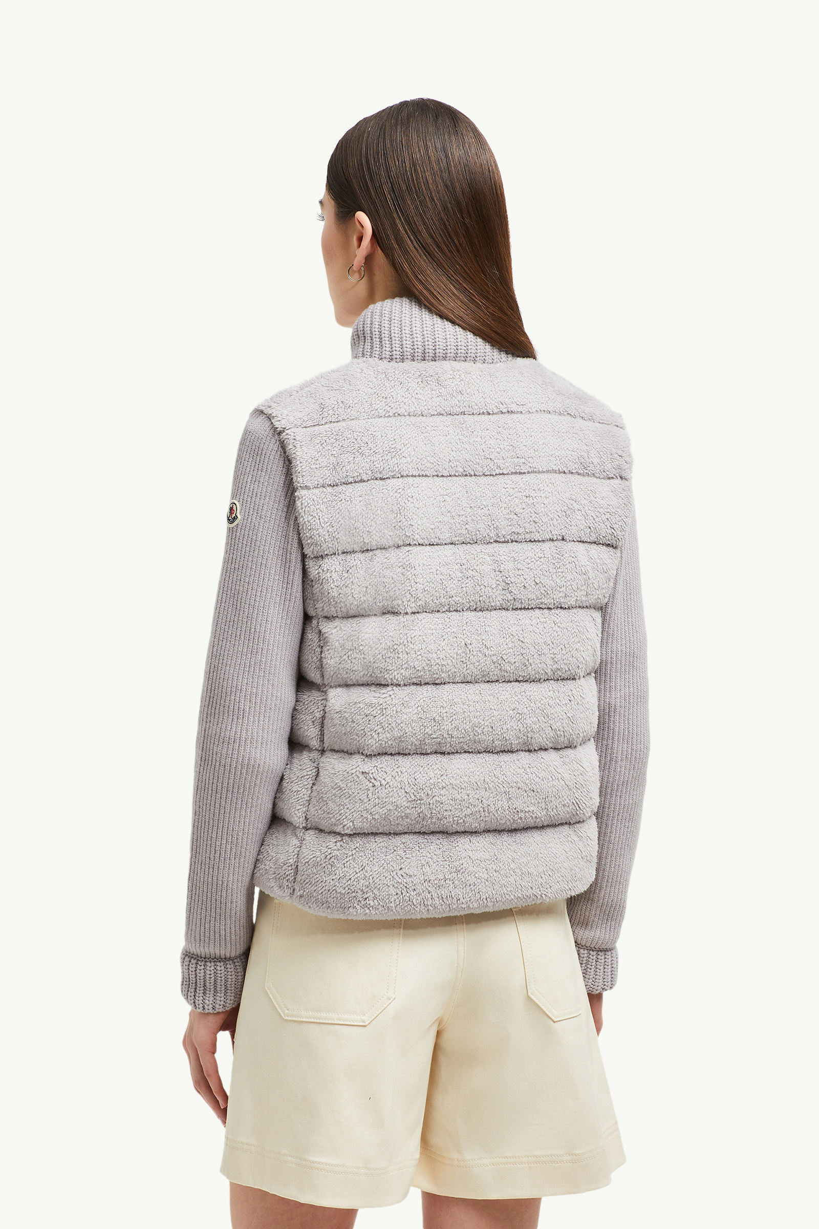 Padded Wool & Teddy Zip-Up Cardigan Women Gray Moncler 4
