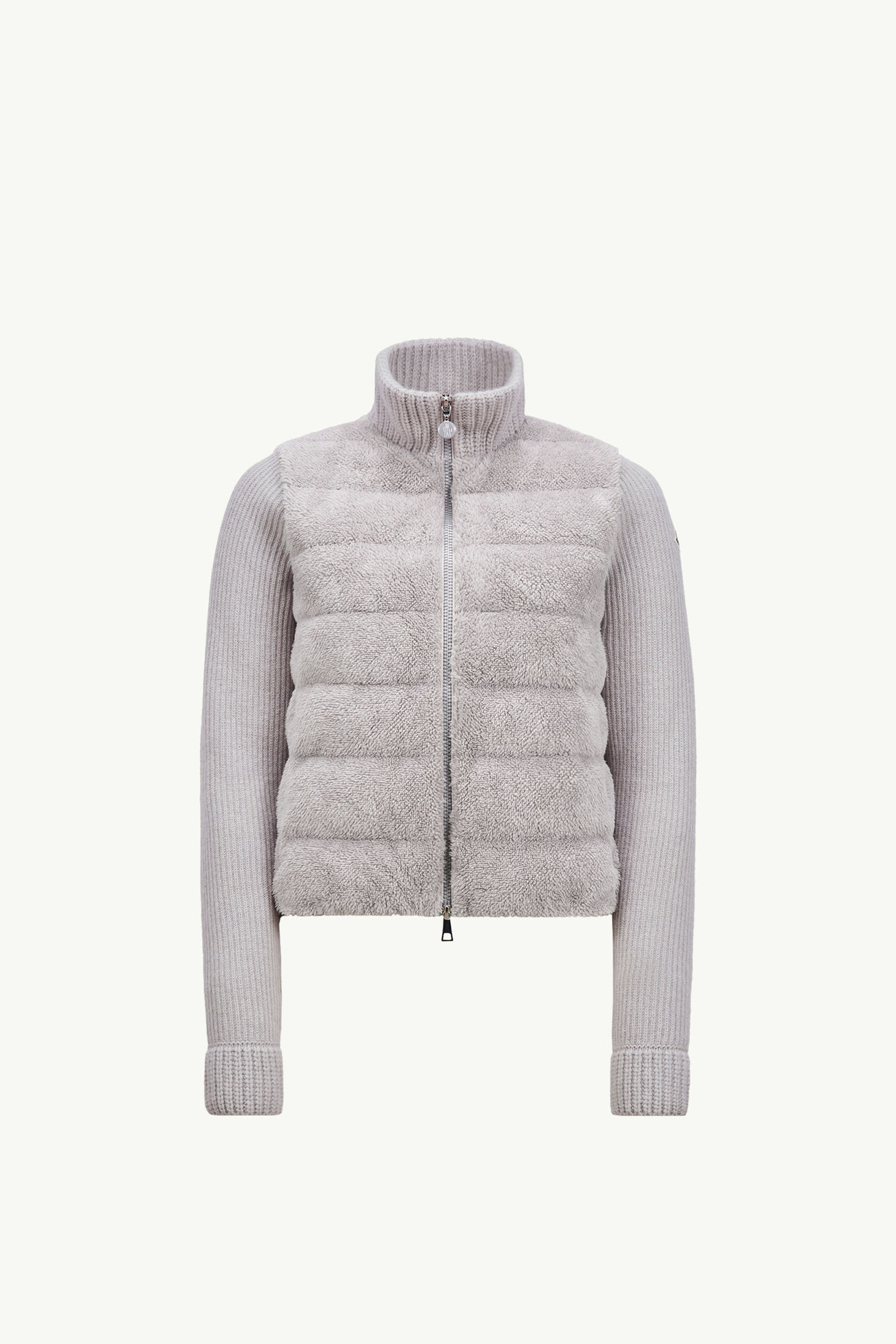 Cardigan imbottito in lana e pile effetto teddy con zip Donna Grigio Moncler 2
