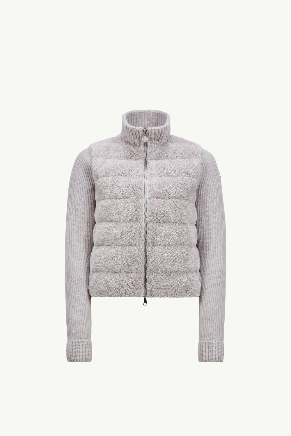 Padded Wool & Teddy Zip-Up Cardigan Women Gray Moncler 2