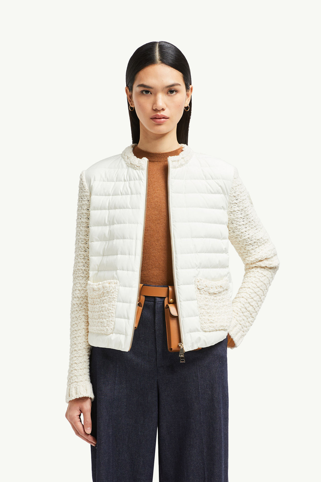Padded Cotton Zip-Up Cardigan Women White Moncler 0