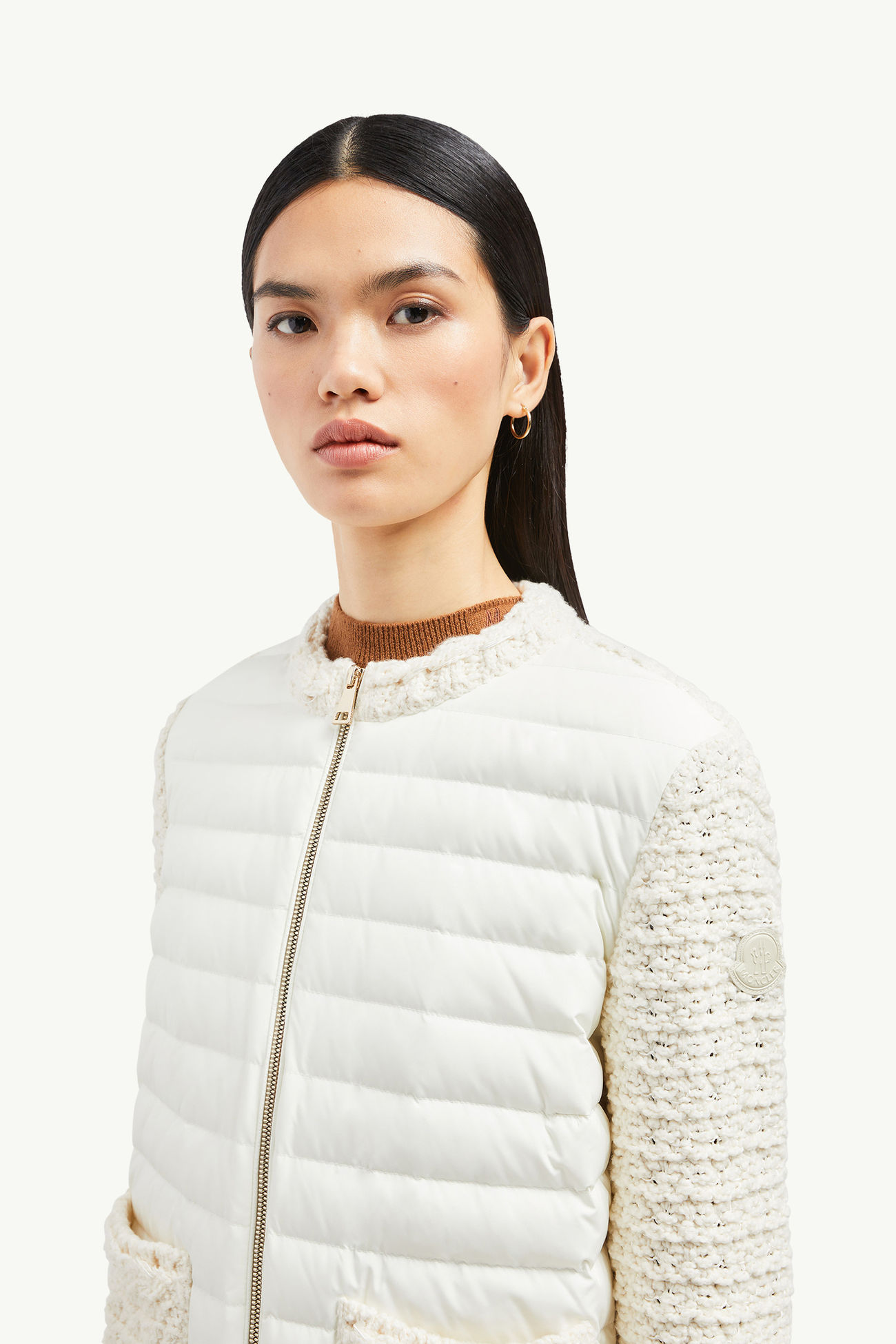 Padded Cotton Zip-Up Cardigan Women White Moncler 1