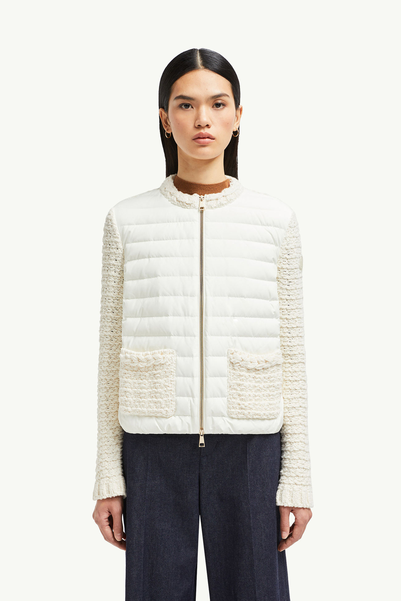 Padded Cotton Zip-Up Cardigan Women White Moncler 3