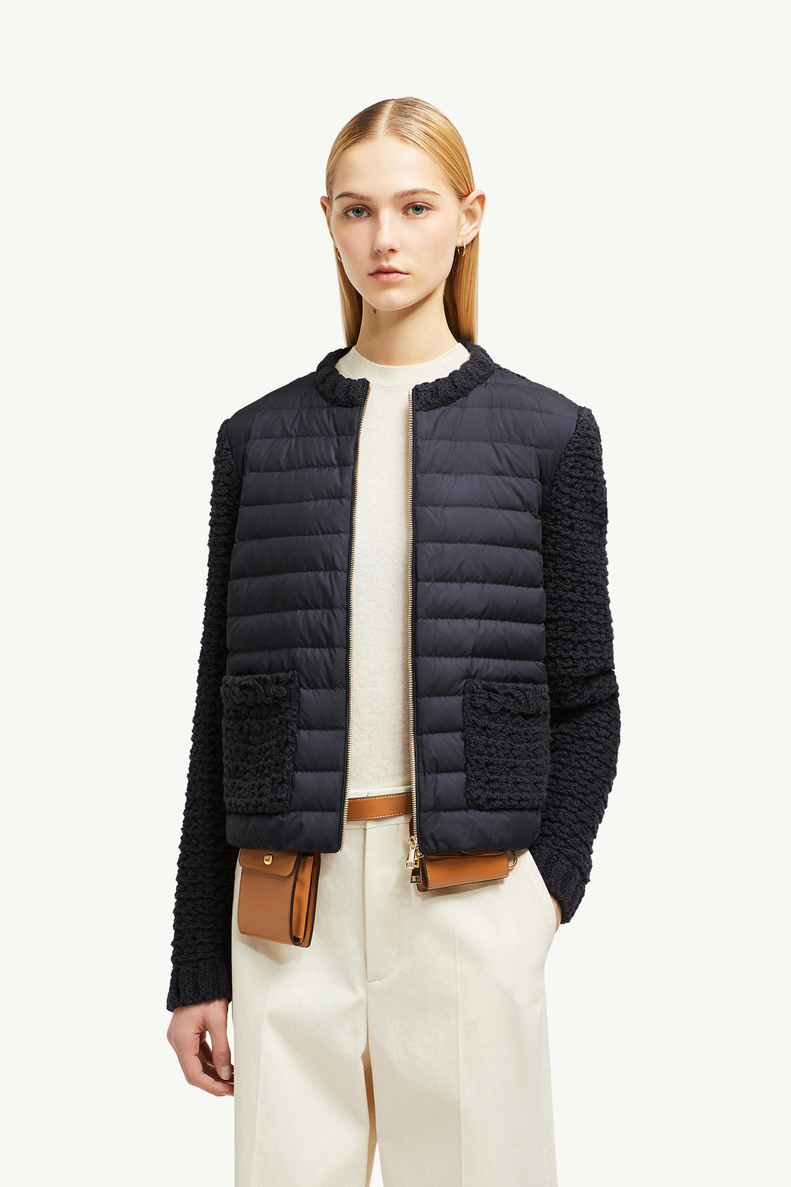 Cardigan imbottito in cotone con zip Donna Blu Navy Moncler 0