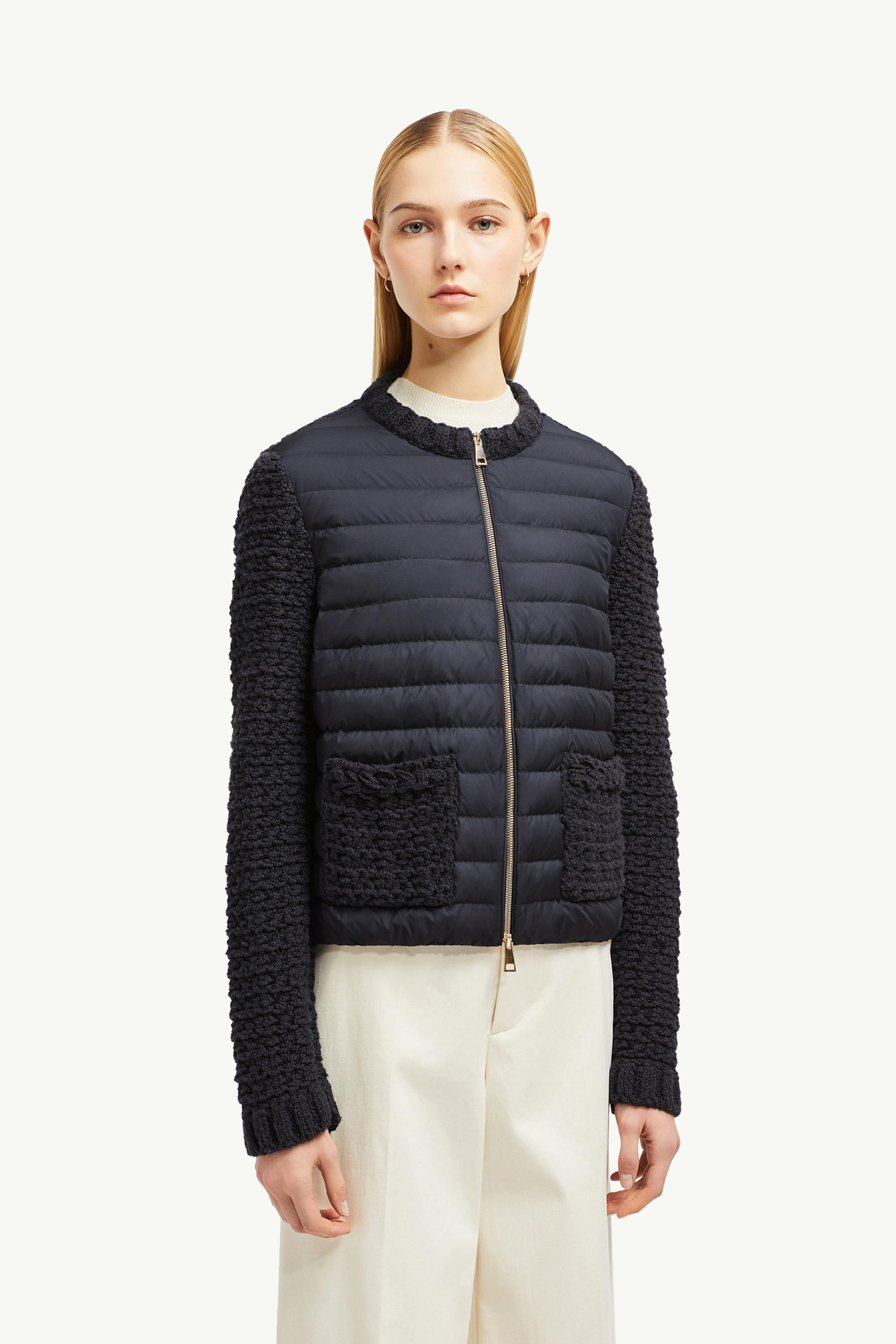 Cardigan imbottito in cotone con zip Donna Blu Navy Moncler 3