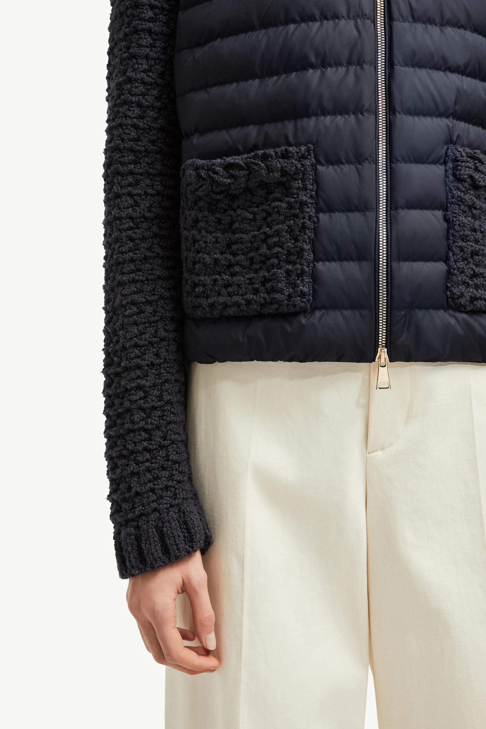Cardigan imbottito in cotone con zip Donna Blu Navy Moncler 5