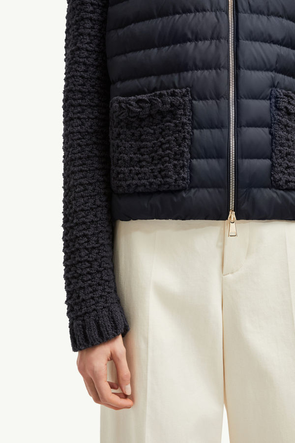 Padded Cotton Zip-Up Cardigan Women Navy Blue Moncler 5