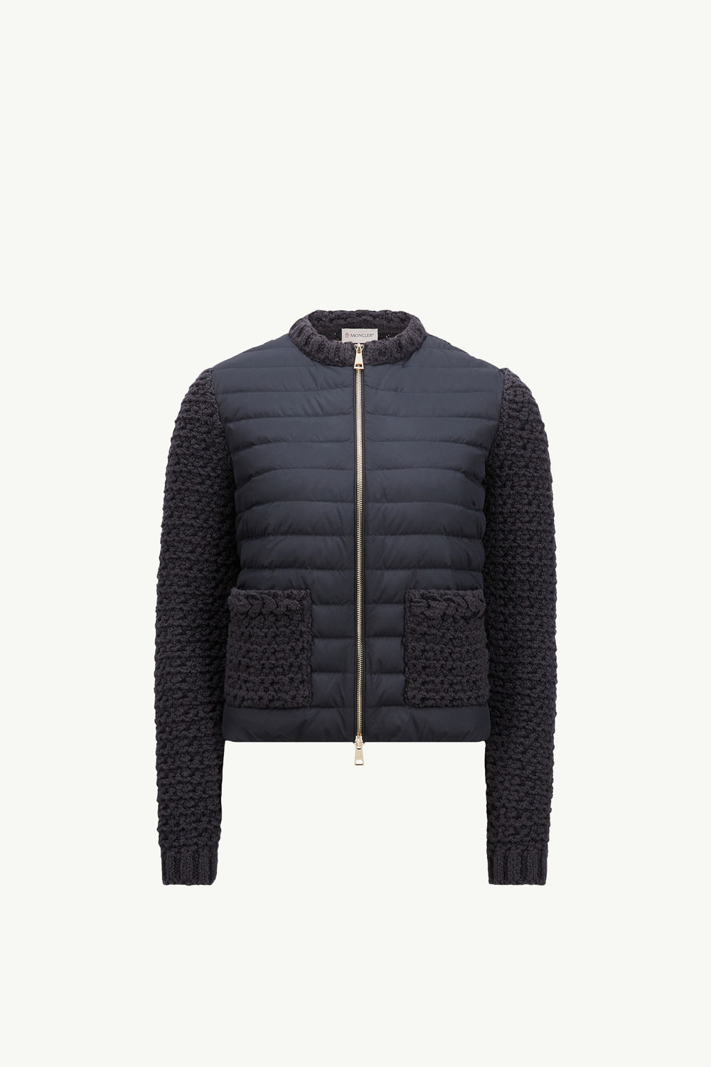 Padded Cotton Zip-Up Cardigan Women Navy Blue Moncler 2