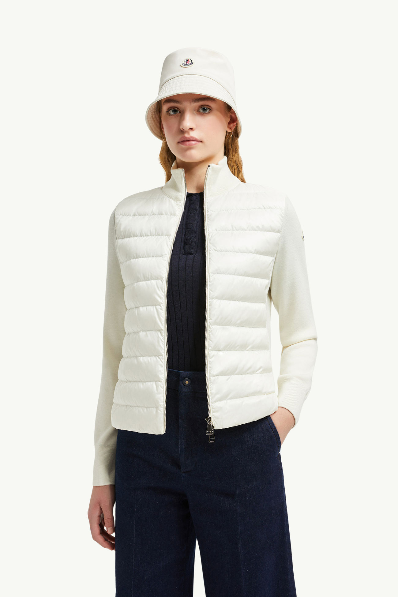 Sudadera acolchada de lana con cremallera Mujer Blanco Moncler 0