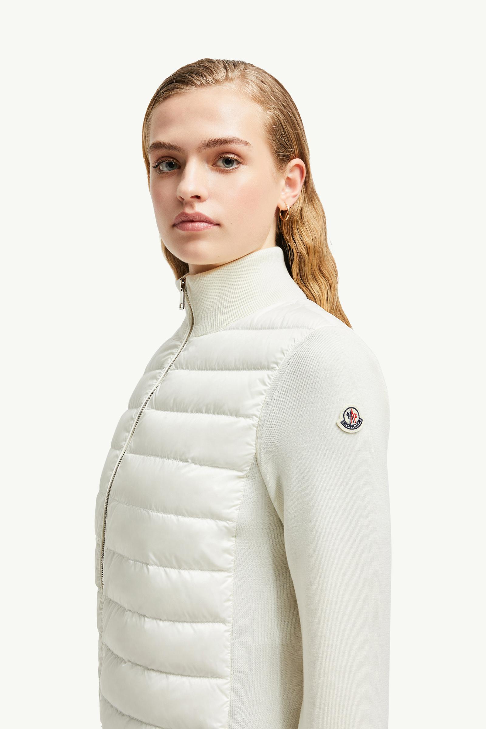 White Padded Wool Zip-Up Cardigan - Sweaters & Cardigans for Women