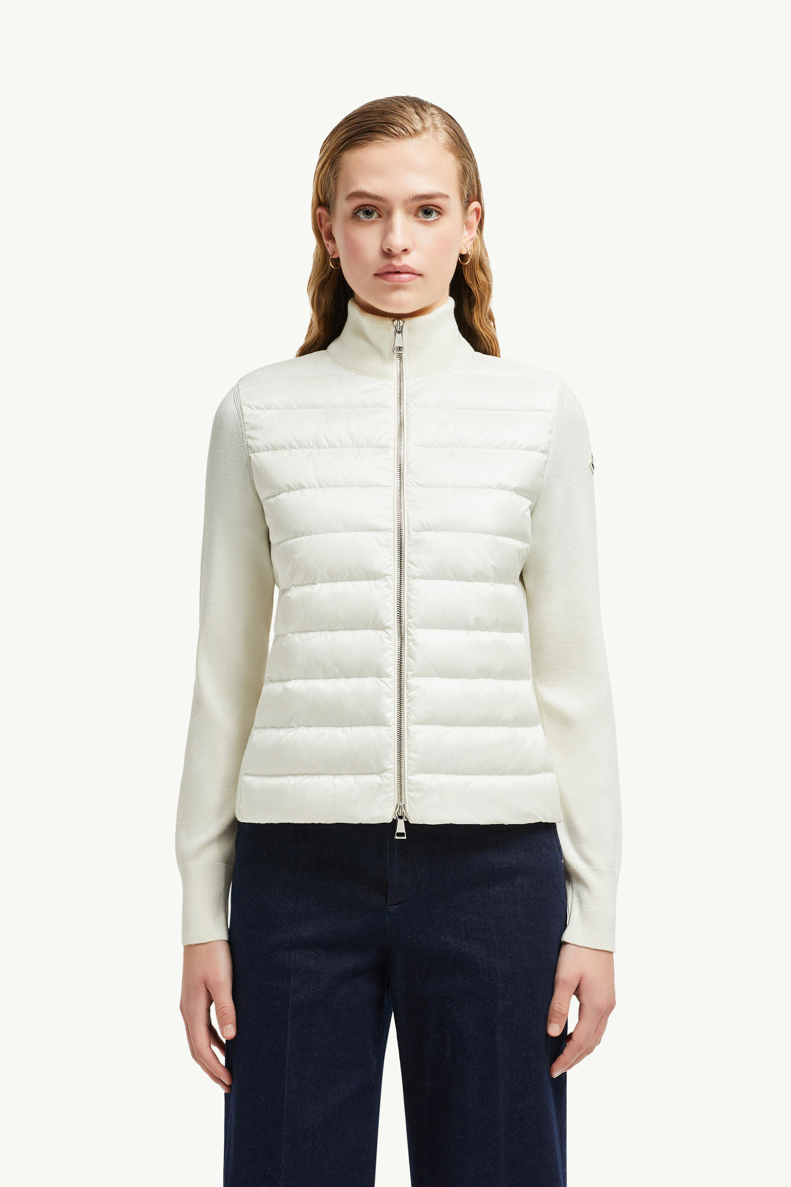 Padded Wool Zip-Up Cardigan Women White Moncler 3