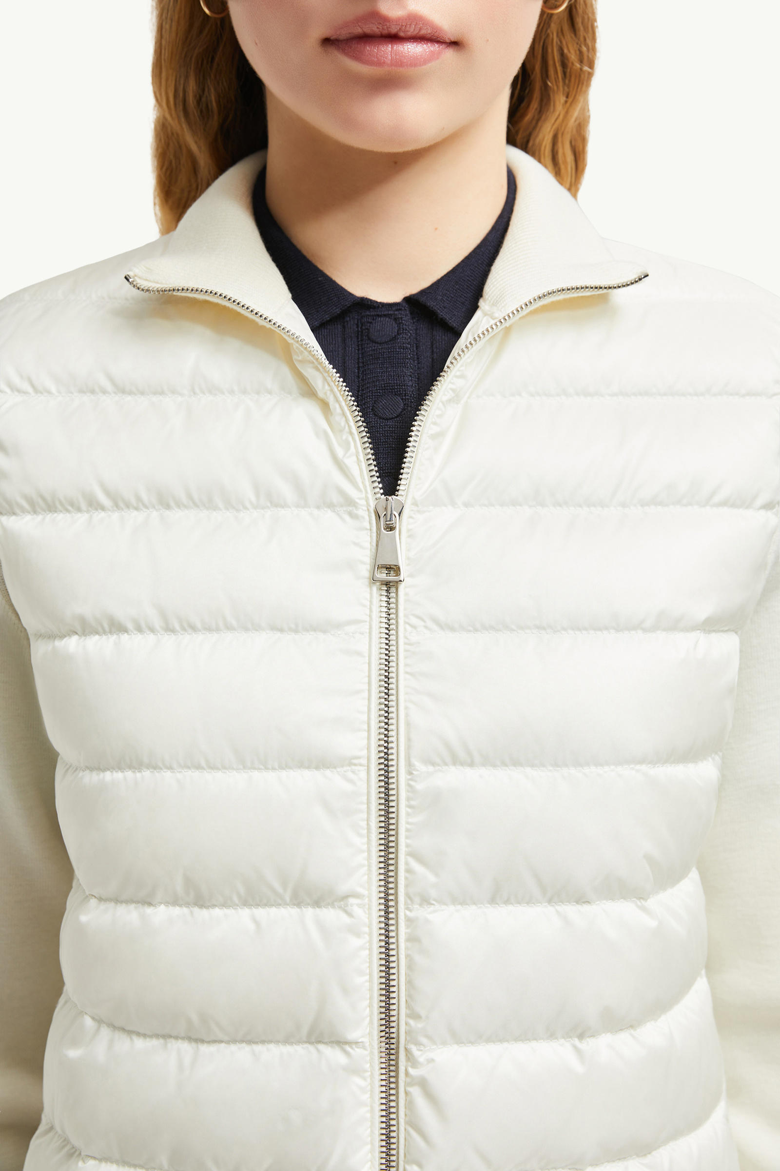 Padded Wool Zip-Up Cardigan Women White Moncler 5