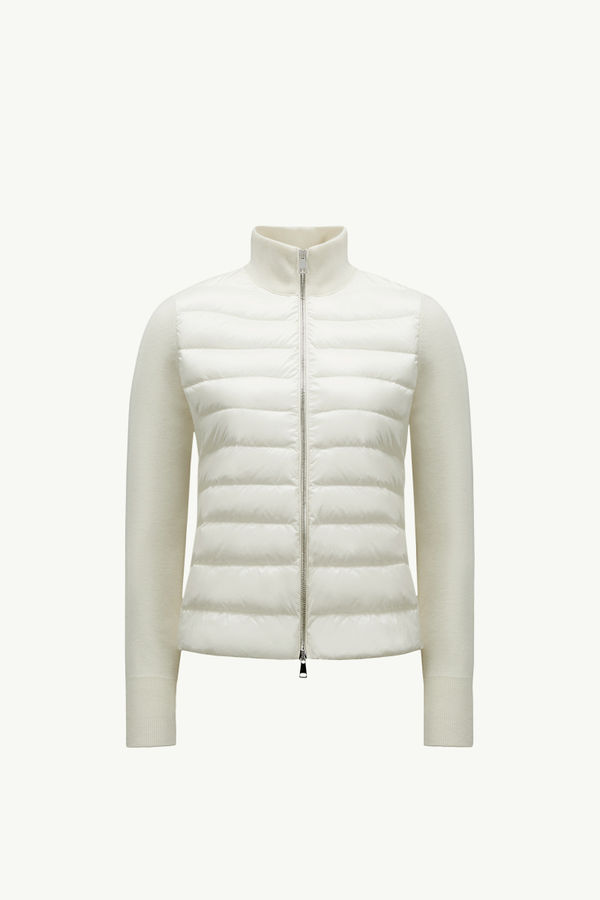 Gepolsterte Strickjacke aus Wolle mit Reißverschluss Damen Weiß Moncler 2