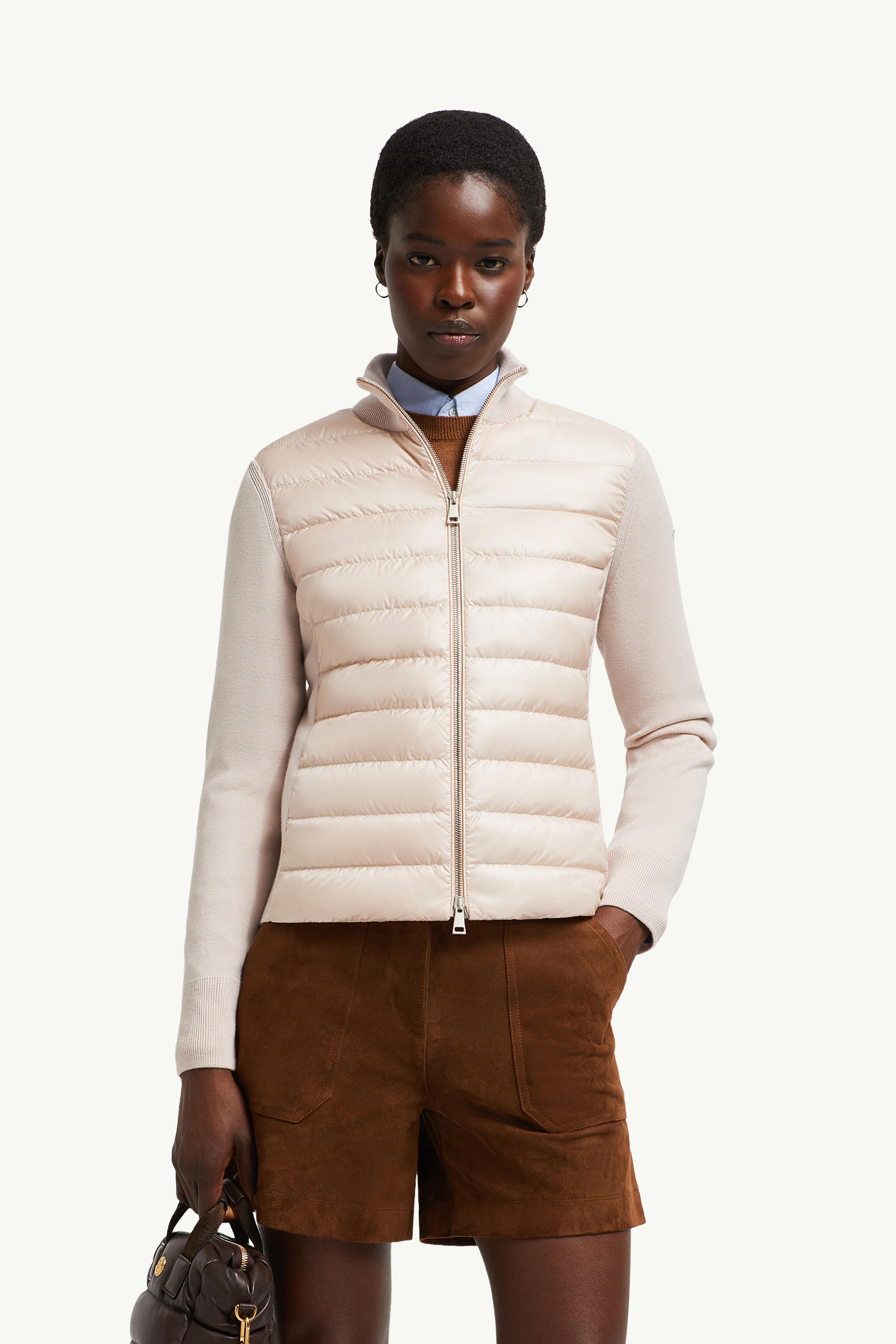 Padded Wool Zip-Up Cardigan Women Light Pink Moncler 0