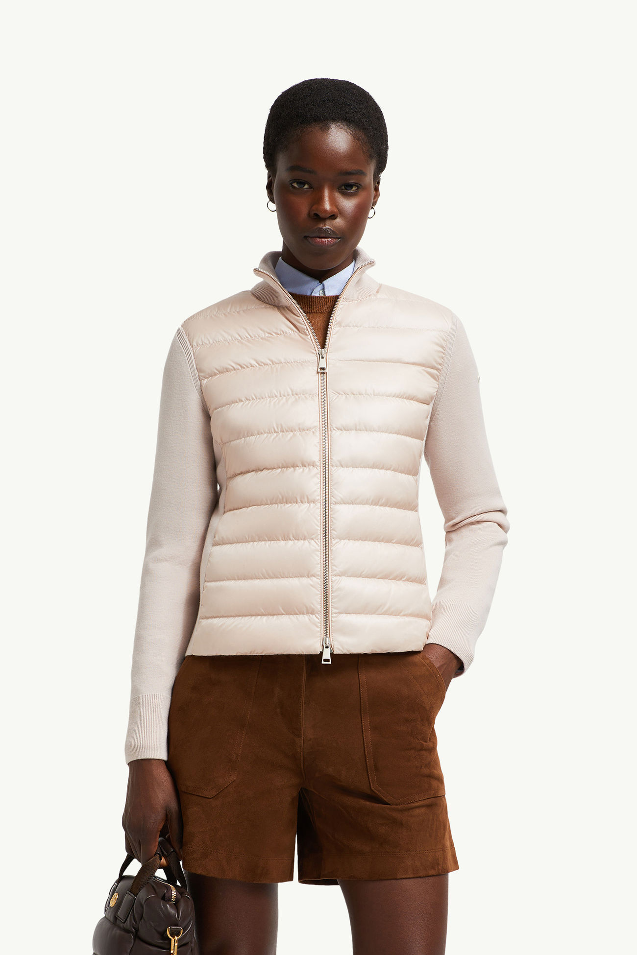 夾層羊毛拉鏈開襟毛衣 女士 淺粉紅色 Moncler 0