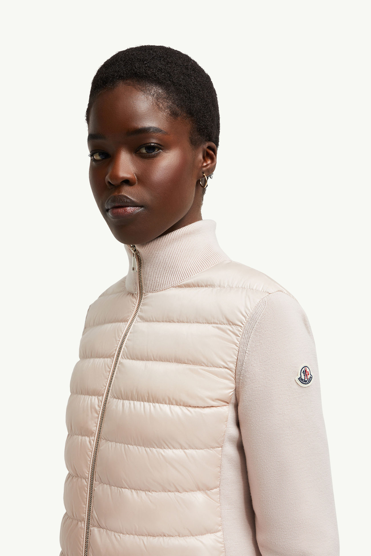 Padded Wool Zip-Up Cardigan Women Light Pink Moncler 1